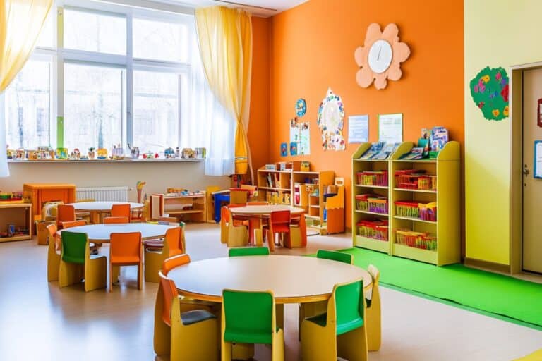 Brightly coloured kinder classroom in the concept of 'top schools in Battersea'.